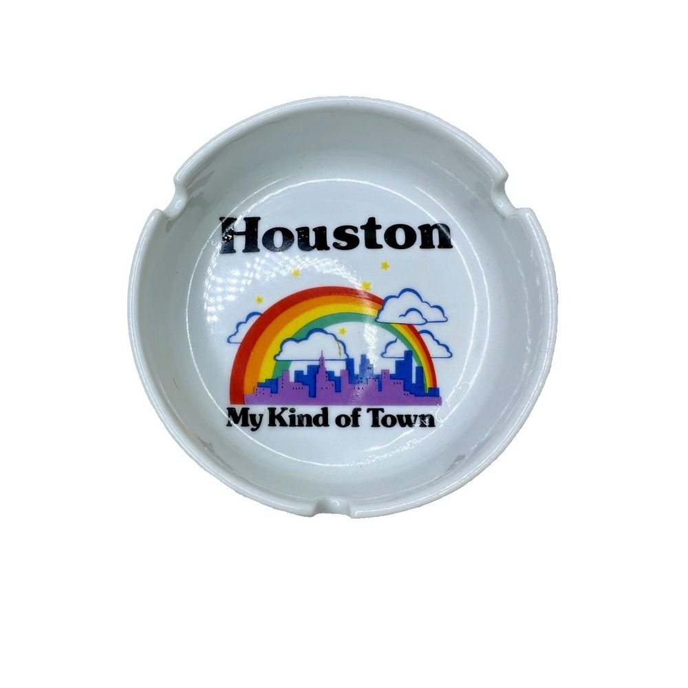 Vintage Papel Houston My Kind Of Town Ashtray Rainbow Skyline
